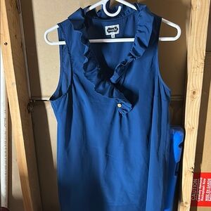 Mud Pie Blue Ruffled Sleeveless Blouse